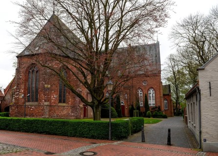 Protestant Reformed St George's Church, east facade, in the small town of Weener, district of Leer,