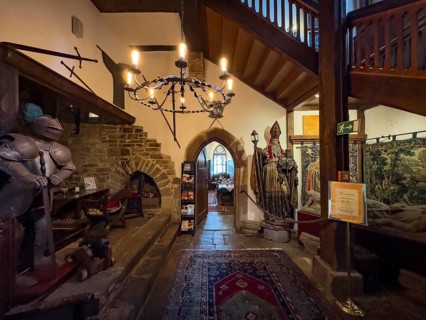 Historic small reception hall in entrance area of 13th century castle today castle hotel