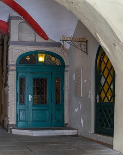 Entrance to the registry office in the town hall of Stralsund, Mecklenburg-Vorpommern, Germany,