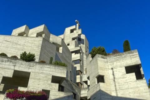 Avant-garde concrete church of St Nicolas, Heremence, Val d'Herens, Valais, Switzerland, Europe