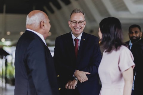 (R-L) Annalena Baerbock (Alliance 90/The Greens), Federal Foreign Minister, and Andreas Prothmann,
