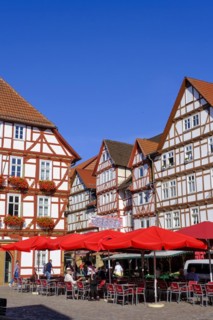Old town hall, half-timbered houses, market square, Eschwege, Werratal, Werra-Meissner district,