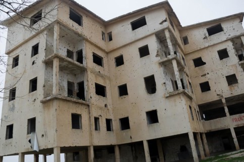 Beqaa, Lebanon, April 04, 2017: Marks of War, Lebanese house machine-gunned, bombed, destroyed by