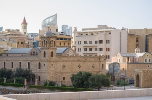 Center of Beirut, capital of Lebanon, tree and classical architecture and characteristic of the