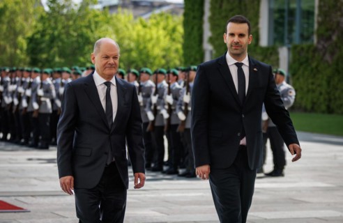 (L-R) Olaf Scholz, Federal Chancellor, and Milojko Spajic, Prime Minister of Montenegro, pictured