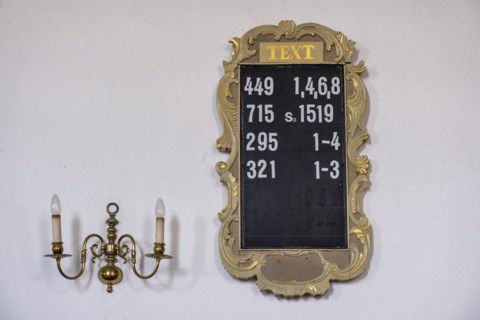 Plaque with posted hymns in the Protestant Reformed Church from 1401 in Greetsiel, Krummhoern, East