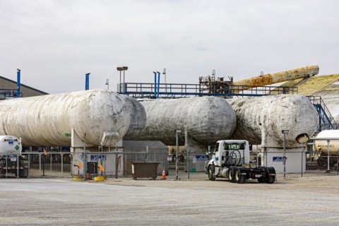 Duncombe, Iowa, Tanks for industrial gases at a Koch Industries fertilizer plant. Koch is one of