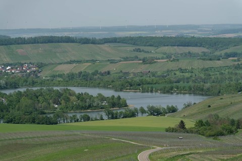 View of Lake Breitenau, Loewensteiner Berge, Loewenstein, Heilbronner Land, Heilbronn,