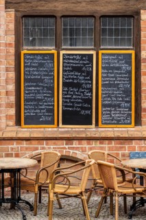 Menu on slates, Restaurant in Stralsund, Mecklenburg-Vorpommern, Germany, Europe