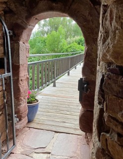 View of narrow castle gate access from medieval Trendelburg castle from medieval 13th century