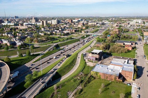 Detroit, Michigan, Interstate 94 in midtown Detroit, looking west
