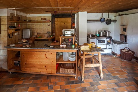 Interior, kitchen of the Naturalpe Gemstel-Schoenesboden-Alpe, Gemsteltal, Mittelberg,