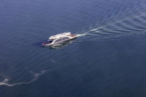Lake Constance ferry between Constance and Meersburg on Lake Constance, aerial view from a