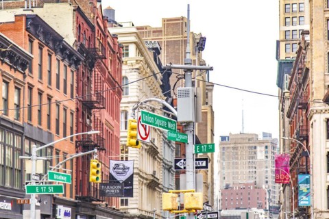 Street signs at Union Square, Manhattan, New York City