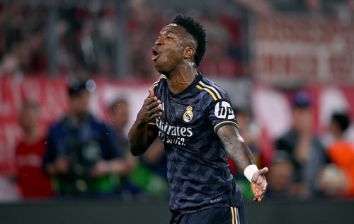 Goal celebration, cheering, Vinicius Junior Real Madrid (07) gesture, gesture, Champions League,