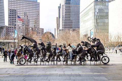 Outdoor art installation A Wild Life for Wildlife The Giant Tandem Bike by artist duo Gillie and