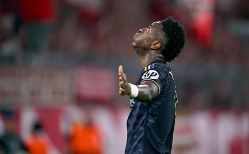 Goal celebration, cheering, Vinicius Junior Real Madrid (07) gesture, gesture, Champions League,