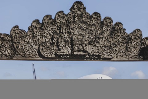 The government aircraft A350 stands during a refuelling stop at Denpasar airport, 02.05.2024.