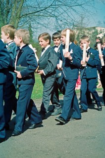 Children on the day of their first communion, boys, procession, Bamberg, Upper Franconia, Bavaria,