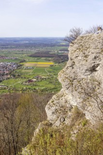 Breitenstein near Ochsenwang in spring, rocky outcrop of the Swabian Alb, 811 metre high rocky