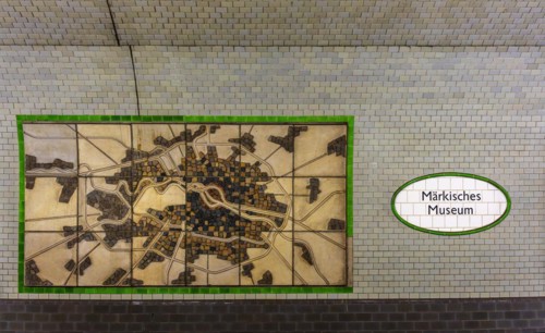 Interior photograph, wall mosaic, Maerkisches Museum underground station, Berlin, Germany, Europe