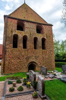 Protestant Reformed Church in Midlum, leaning bell tower, municipality of Jemgum, district of Leer,