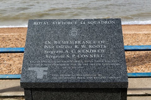 RAF 44 Squadron remembrance memorial plaque, The John Bradfield Viewing Area, Felixstowe, Suffolk,