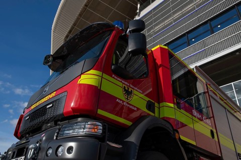 Sinsheim Fire Brigade in front of Arena, PreZero Arena, Sinsheim, Baden-Wuerttemberg, Germany,