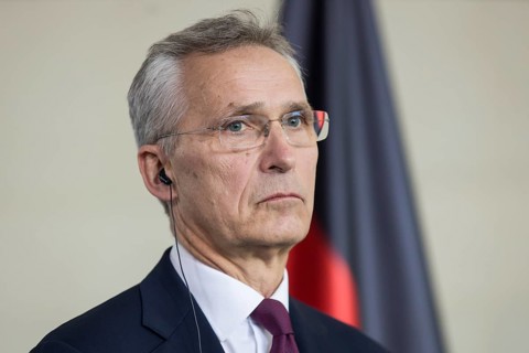 Jens Stoltenberg (NATO Secretary General) during a press conference with Olaf Scholz (Chancellor of