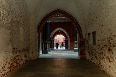 Passageway in the interior of Stralsund Town Hall, Mecklenburg-Vorpommern, Germany, Europe