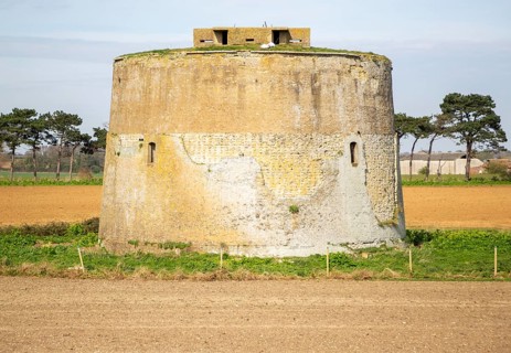 Napoleonic War Martello tower Z in field Alderton, Suffolk, England, UK with Second World War
