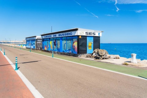 Diving school on the Moll de Llevant promenade, a 4.5 km long promenade for joggers, walkers,