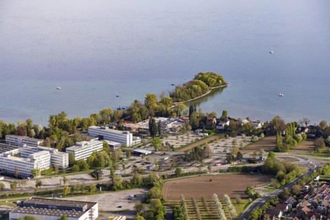 Flight in a zeppelin along the shore of Lake Constance, aerial photograph, Airbus Defence and Space