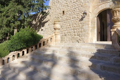 Entrance to Saint Ananias Monastery known as Deyrulzafaran or Saffron Monastery, Mardin, Turkey,