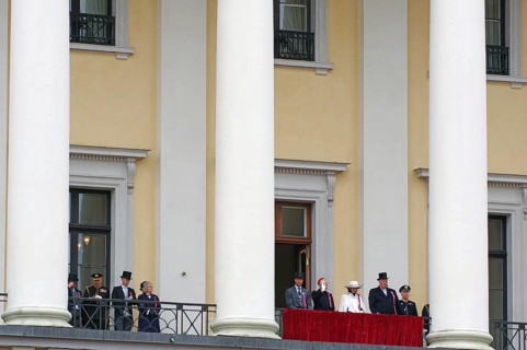 The royal family on the balcony of the castle, bank holidays 17 May, Norwegian flag, Oslo, Norway,