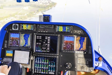 Zeppelin flight over Lake Constance and the Lake Constance region, view into the cockpit of the