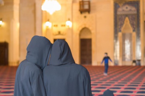 Beirut, Lebanon, April 03, 2017: Women praying inside the mosque of Mohammad Al-Amin Mosque in
