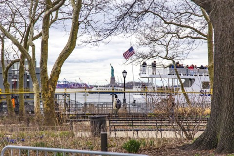 View from Battery Park, the southernmost point of Manhattan, to the Statue of Liberty, Lower