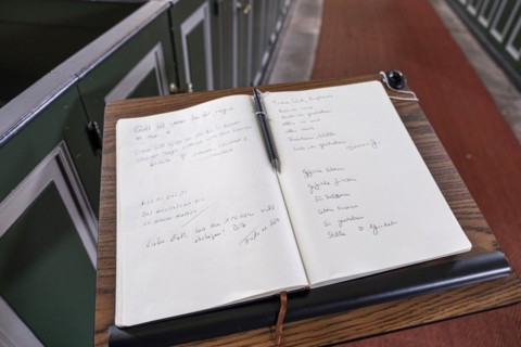Guest book in the Protestant Reformed Church from 1401 in Greetsiel, Krummhoern, East Frisia, Lower