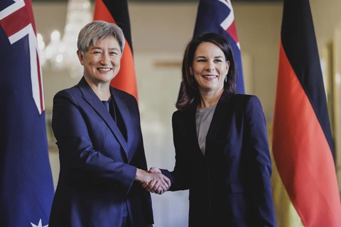 (R-L) Annalena Baerbock (Alliance 90/The Greens), Federal Foreign Minister, and Penny Wong, Foreign