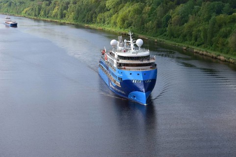 Expedition cruise with cruise ship Ocean Albatross in the Kiel Canal, Kiel Canal,