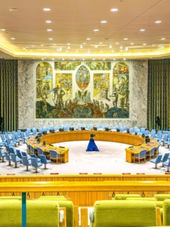 View from the visitors' gallery of the United Nations Security Council chamber at UN headquarters