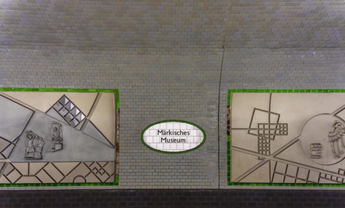 Interior photograph, wall mosaic, Maerkisches Museum underground station, Berlin, Germany, Europe