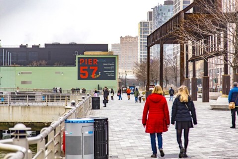 Pier 57, a food hall and cultural centre in the Hudson River, Manhattan, New York City