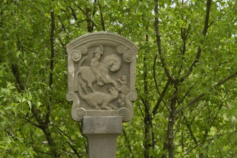 Monument to St George, dragon slayer, horseman, horse, religion, faith, sculpture, wayside cross,