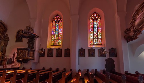 Parish church, Riegersburg, interior view, window
