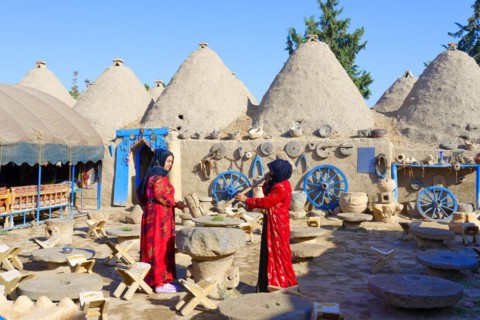 Women in the courtyard, Harran, Turkey, Asia