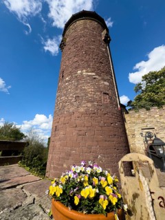 View of tower castle tower Rapunzel tower of medieval Trendelburg from the Middle Ages 13th century