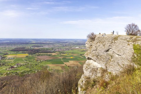 Breitenstein near Ochsenwang in spring, rocky outcrop of the Swabian Alb, 811 metre high rocky