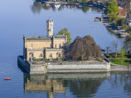 Montfort Castle on Lake Constance, aerial view, landmark of the municipality of Langenargen,